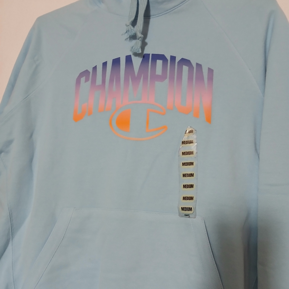 Champion Candid Blue Fleece Pullover Hoodie with Gradient Logo Size Medium - Picture 5 of 10